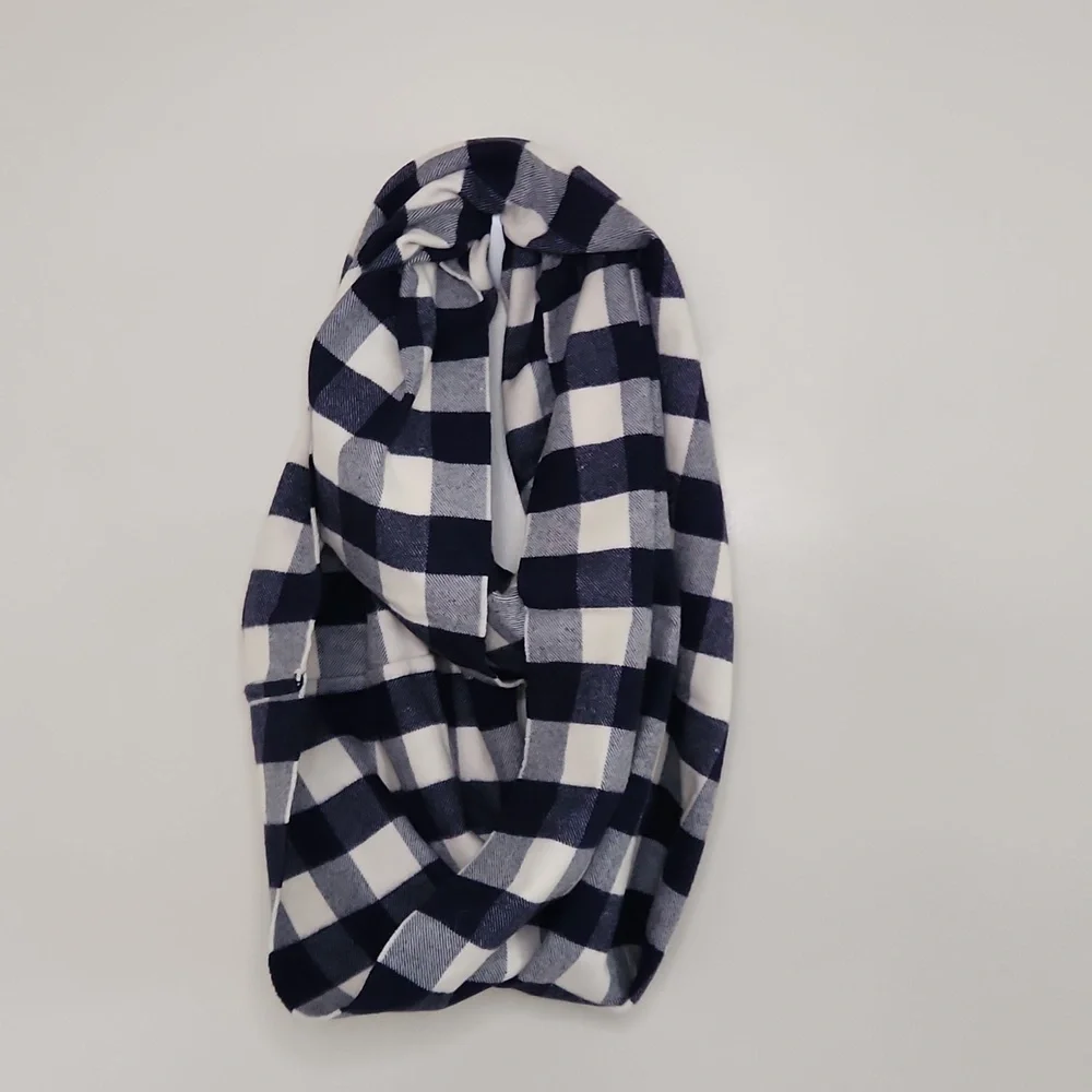 Navy Blue & White Plaid Infinity Scarf